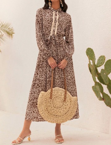 Rochie lunga SHEIN, maro/alb