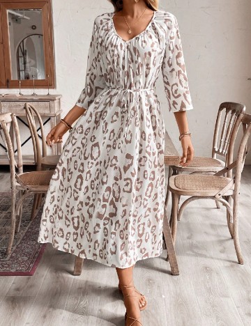 Rochie lunga SHEIN, maro/alb