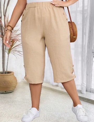 Pantaloni trei sferturi SHEIN CURVE, maro deschis