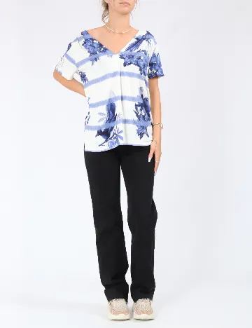 Tricou Desigual, albastru/alb Albastru