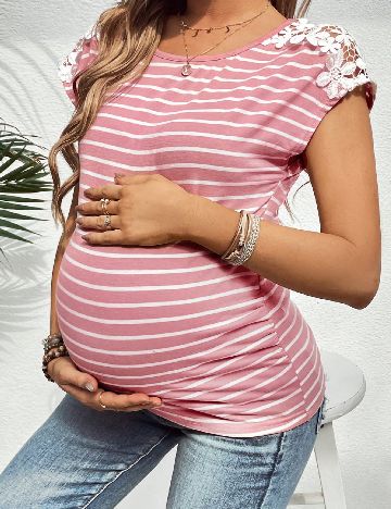 Tricou SHEIN Maternity, roz/alb