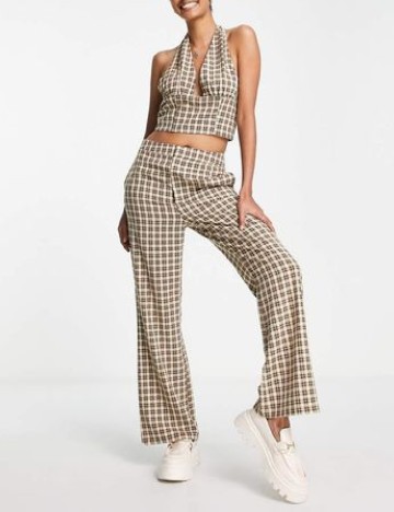 Pantaloni Lola May, crem/maro