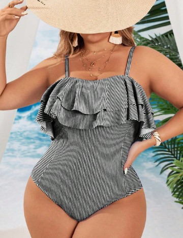 Costum de baie SHEIN CURVE, alb/negru