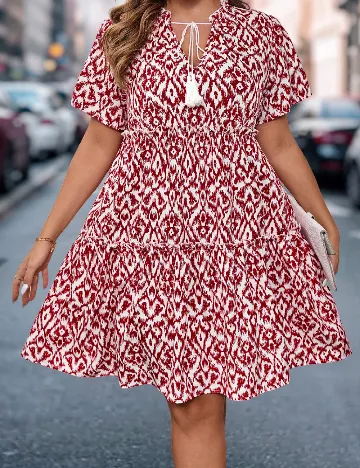 Rochie scurta SHEIN CURVE, rosu/alb Rosu