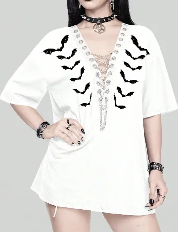 Tricou Oversize Romwe, alb Alb