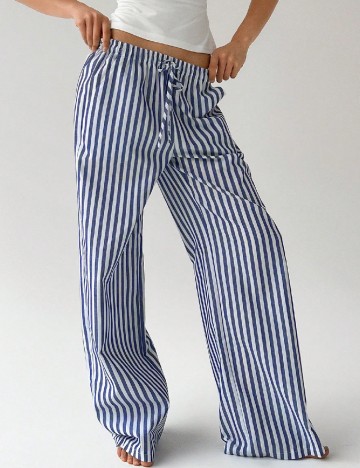 Pantaloni SHEIN, albastru/alb