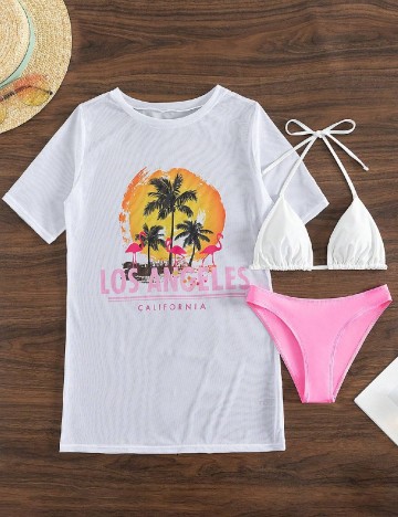 Costum de baie SHEIN, alb/roz