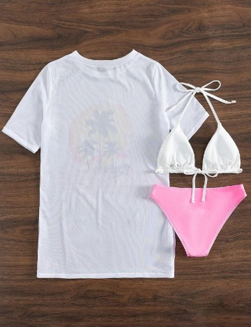 Costum de baie SHEIN, alb/roz