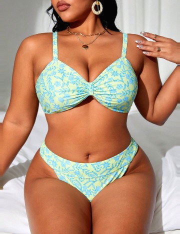Costum de baie SHEIN CURVE, albastru/galben