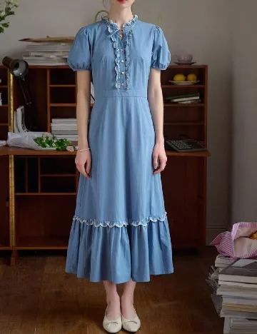 Rochie medie Simple Retro, albastru