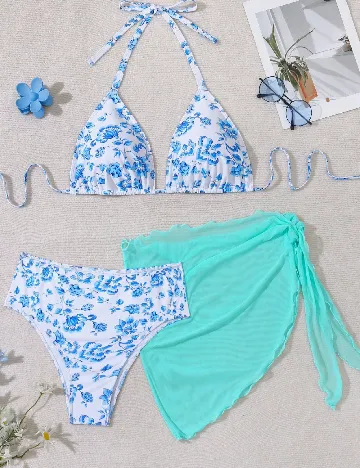 Costum de baie SHEIN CURVE, alb/albastru Albastru