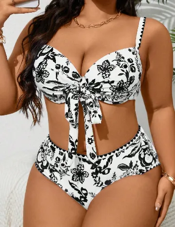 Costum de baie SHEIN CURVE, alb/negru