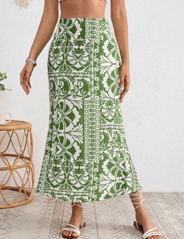 Fusta SHEIN, verde/alb