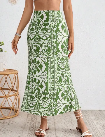 Fusta SHEIN, verde/alb
