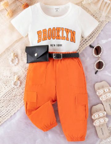 Compleu Shein Kids, portocaliu/alb