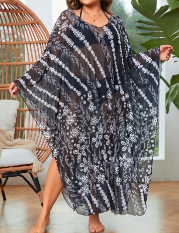 Rochie de plaja SHEIN CURVE, alb/negru