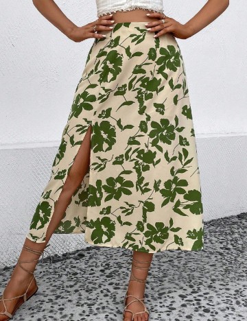 Fusta SHEIN, crem/verde