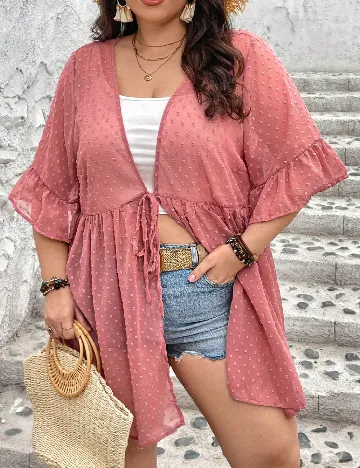 Kimono SHEIN CURVE, roz pudra