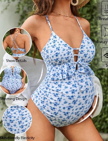 Costum de baie SHEIN Maternity, albastru