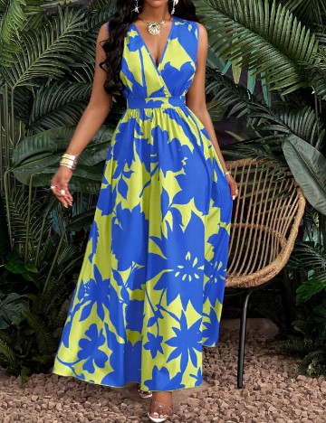 Rochie lunga SHEIN, albastru/verde
