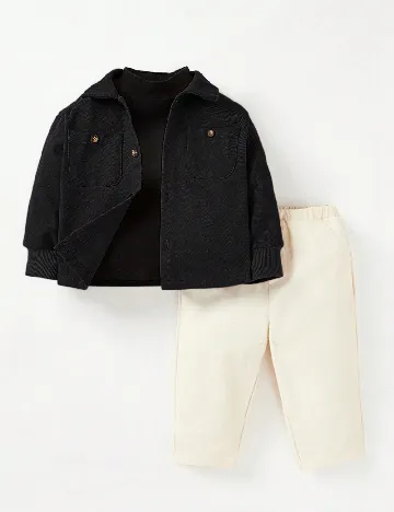 Compleu Shein Kids, crem/negru