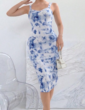 Rochie medie SHEIN, alb/albastru