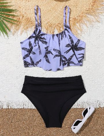 Costum de baie Shein Kids, negru/mov