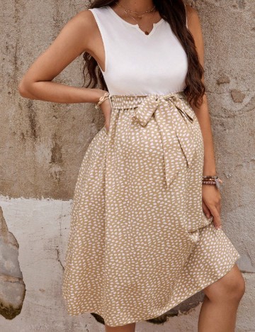Rochie scurta SHEIN Maternity, alb/maro