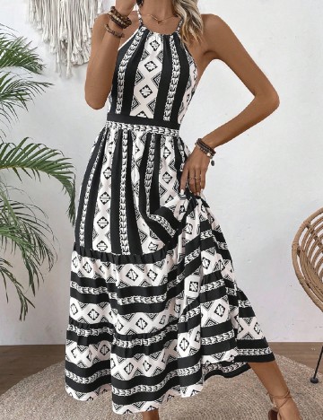 Rochie lunga SHEIN, alb/negru