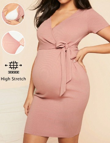 Rochie scurta SHEIN Maternity, roz pudra