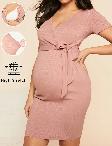 Rochie scurta SHEIN Maternity, roz pudra