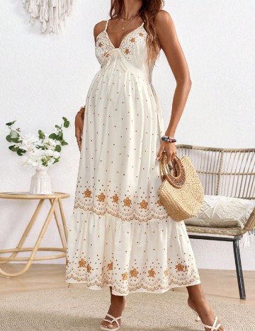 Rochie lunga SHEIN Maternity, crem