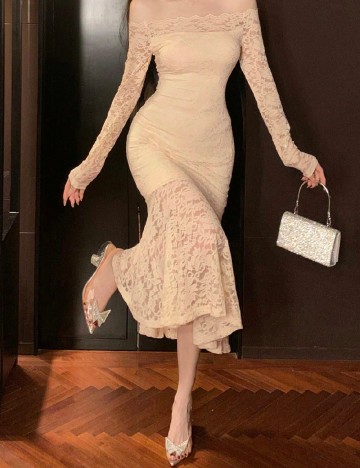 Rochie medie Dazy, crem