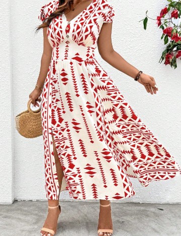 Rochie lunga SHEIN CURVE, crem/rosu