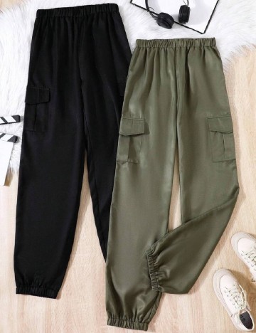 Set pantaloni 2 bucati Shein Kids, verde/negru