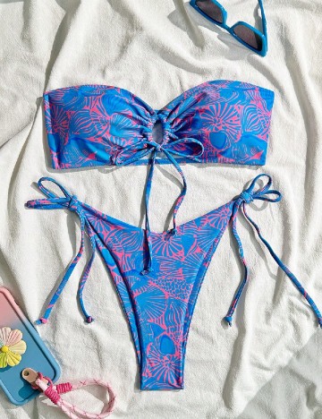 Costum de baie SHEIN, albastru/roz
