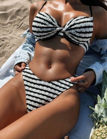 Costum de baie SHEIN, alb/negru