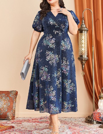 Rochie medie SHEIN CURVE, albastru inchis