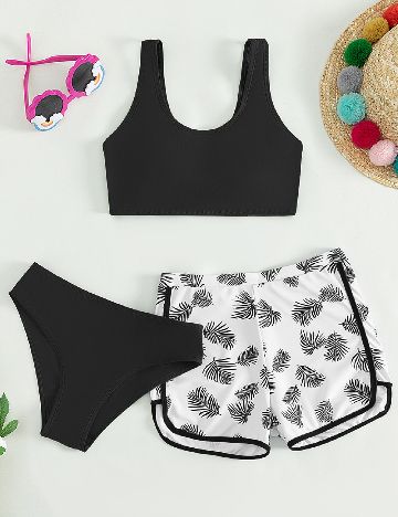 Costum de baie Shein Kids, negru/alb