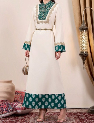 Rochie lunga SHEIN, crem/verde