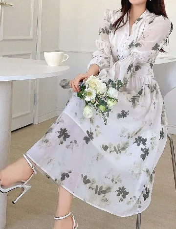 Rochie lunga Dazy, crem/verde