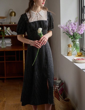 Rochie medie Simple Retro, negru