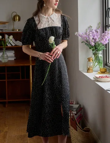 Rochie medie Simple Retro, negru