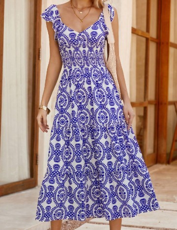 Rochie medie SHEIN, albastru/alb