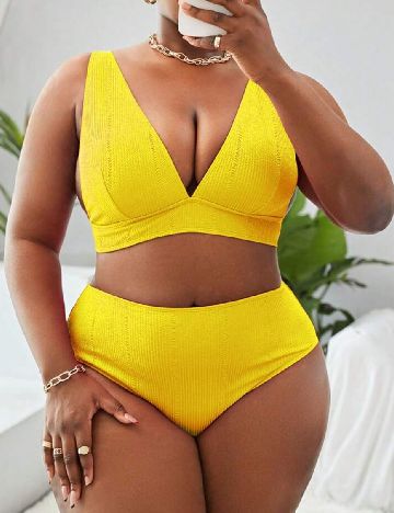 Costum de baie SHEIN CURVE, galben