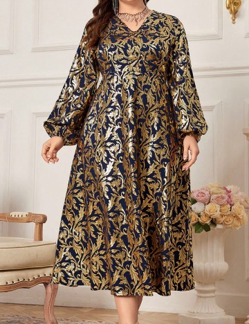 Rochie medie SHEIN CURVE, auriu/albastru