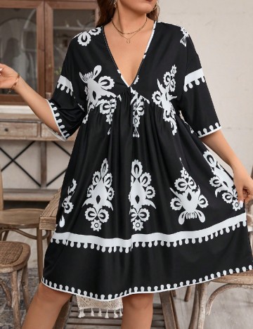 Rochie scurta SHEIN CURVE, alb/negru