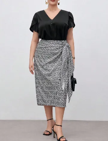 Fusta SHEIN CURVE, alb/negru