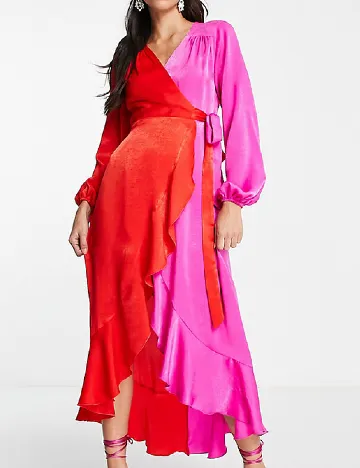 Rochie lunga Flounce London, rosu/roz