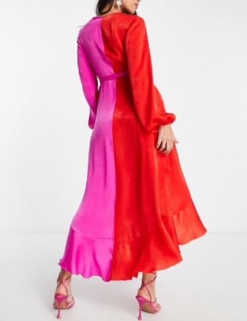 Rochie lunga Flounce London, rosu/roz